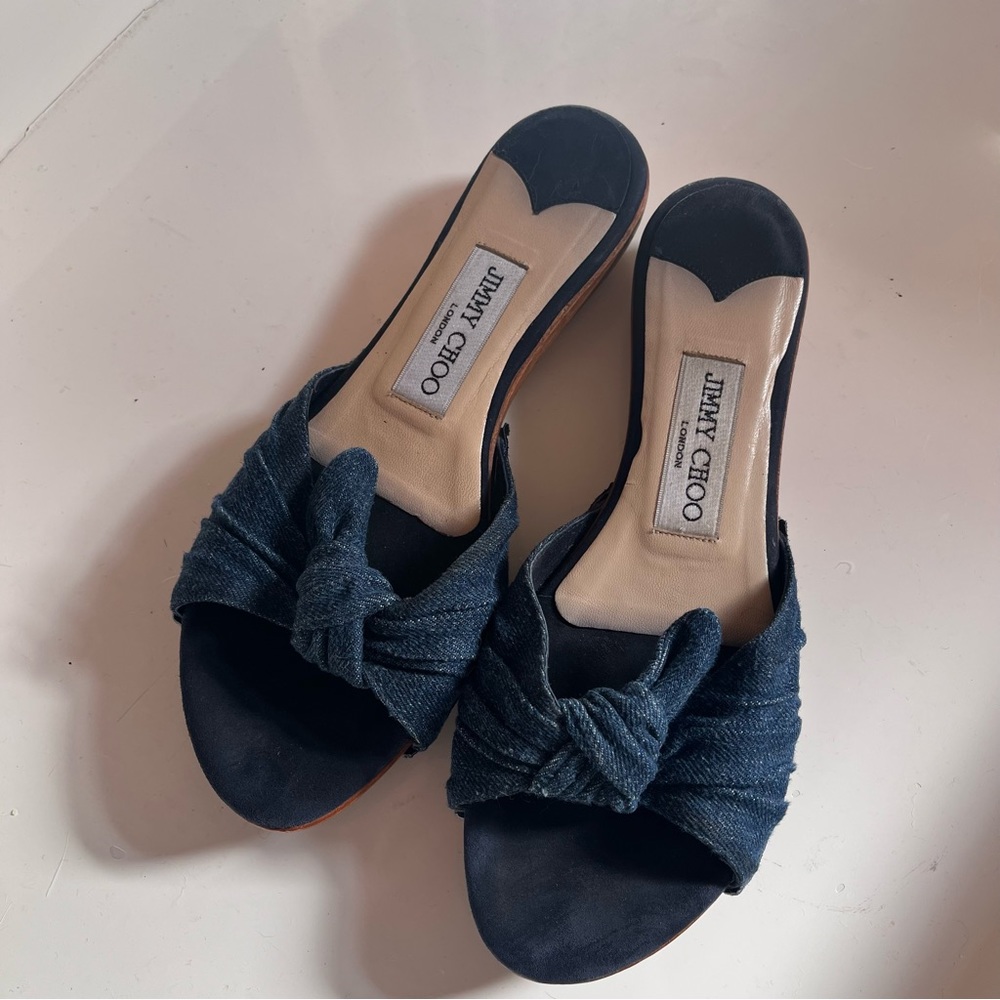 Jimmy Choo Denim Bow Wooden Y2K Slides